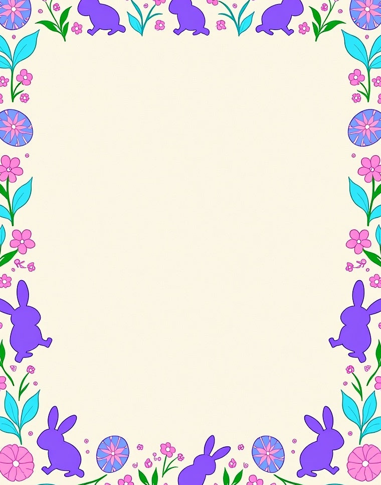Playful Purple Bunny Floral Easter Rug