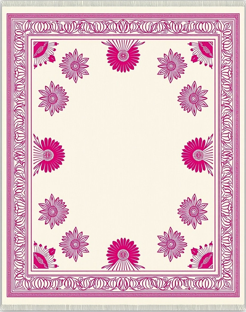 Radiant Fuchsia Floral Border Rug