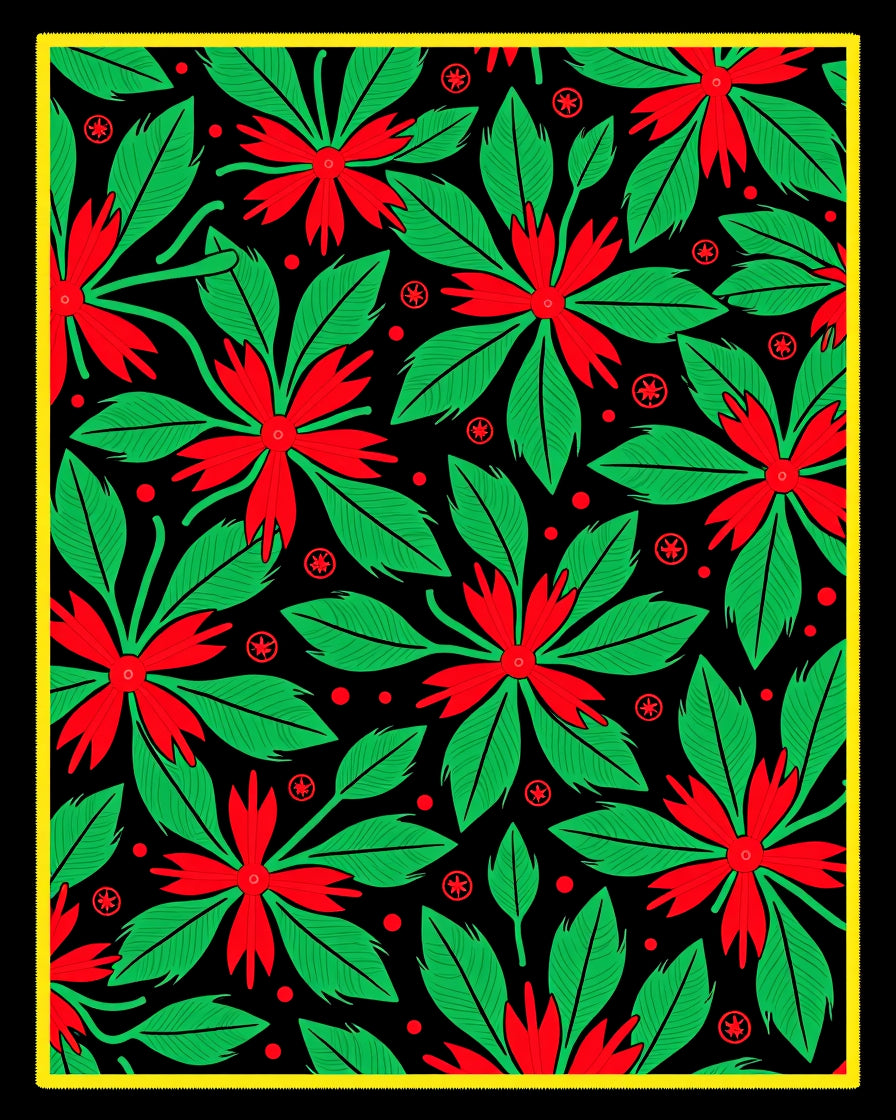 Bold Red Green Floral Foliage Rug