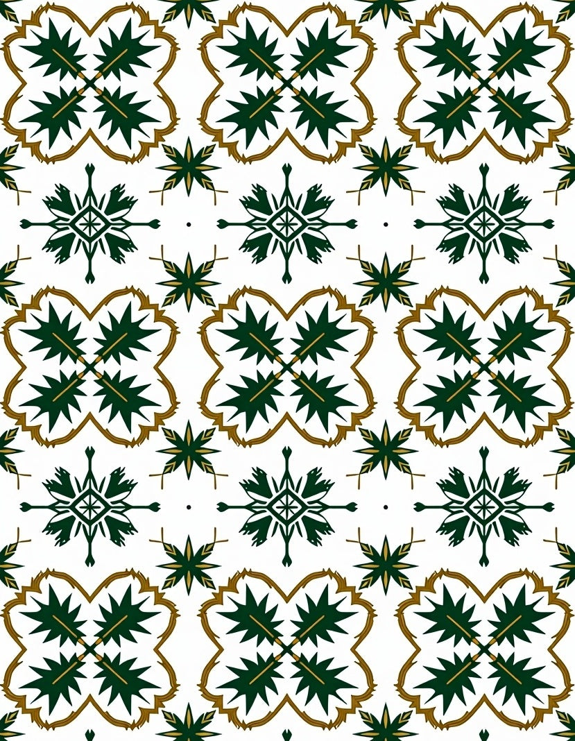 Dark Green Gold Starburst Medallion Rug
