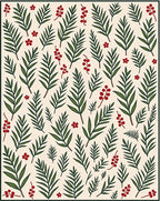 Cream Greenery Red Berry Botanical Rug