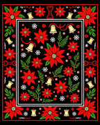 Red Poinsettia Bell Snowflake Medallion Rug