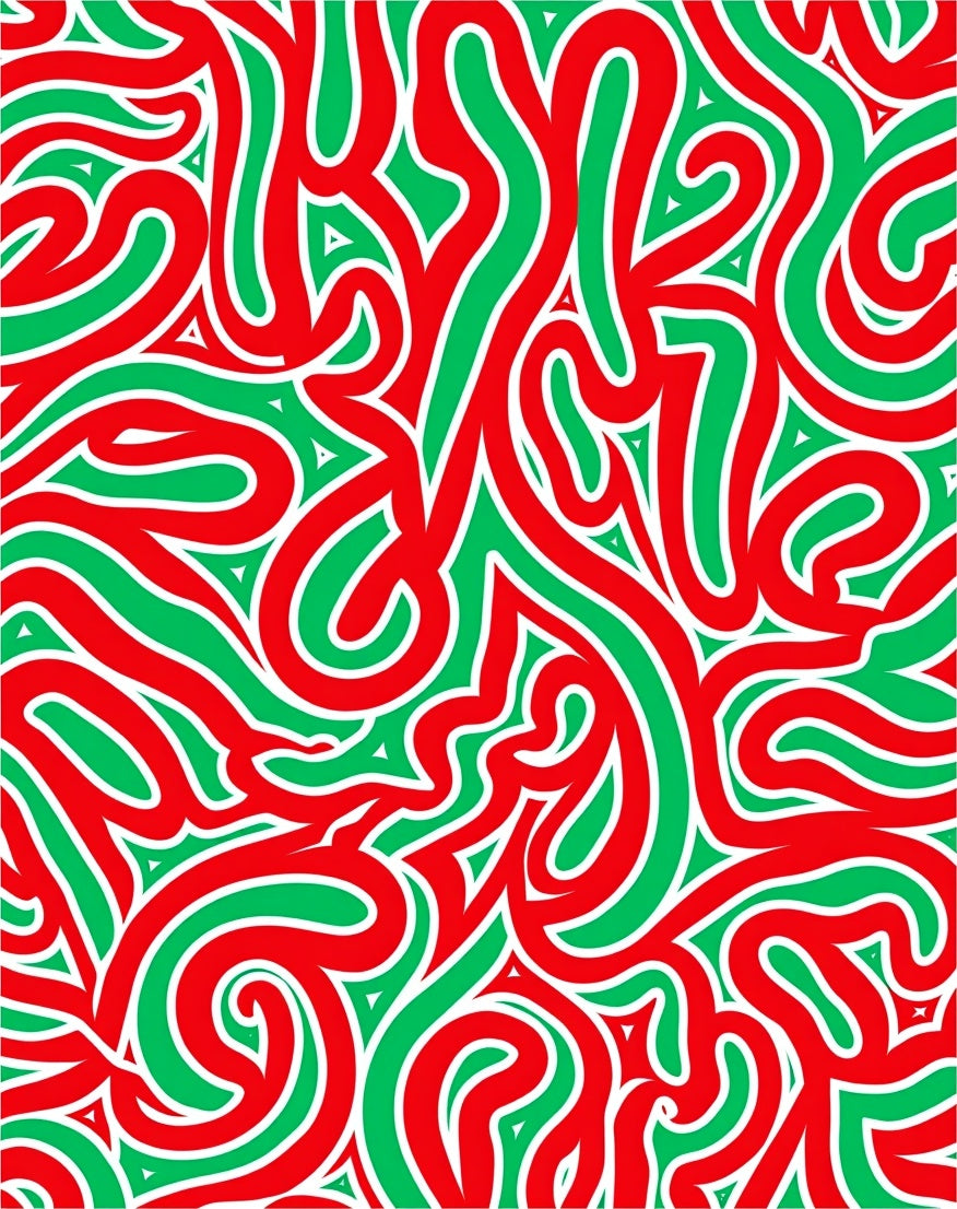 Crimson Green Intertwined Abstract Waves Rug