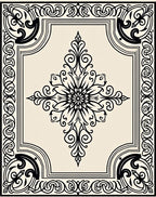 Vintage Cream Black Floral Medallion Art Rug