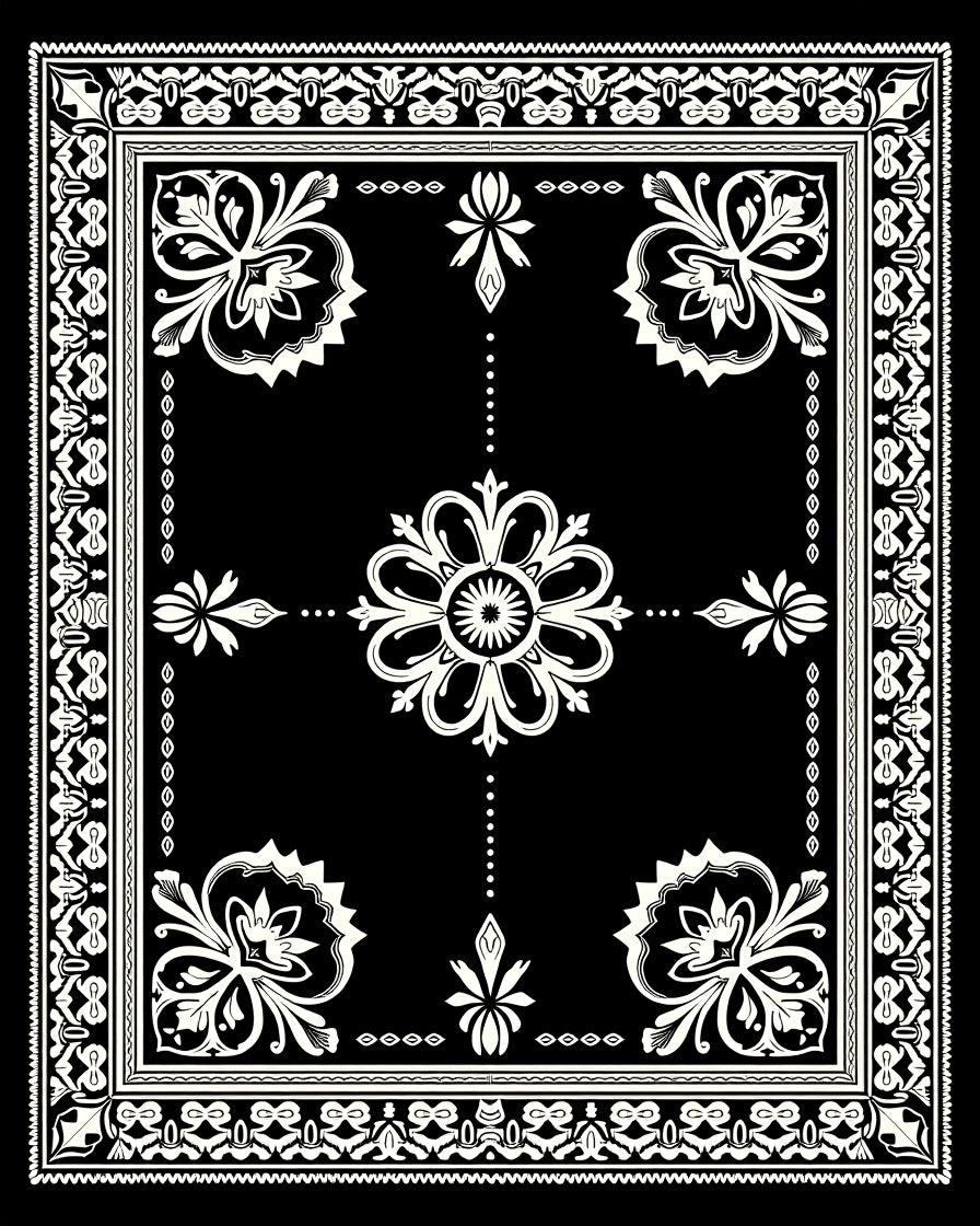 Monochromatic Floral Scroll Border Rug
