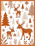 Woodland Deer With Trees And Snowflakes Rug