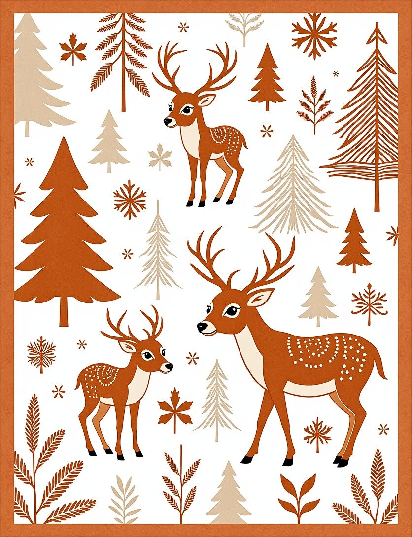 Woodland Deer With Trees And Snowflakes Rug