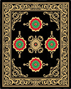 Black Gold Red Green Floral Medallion Rug