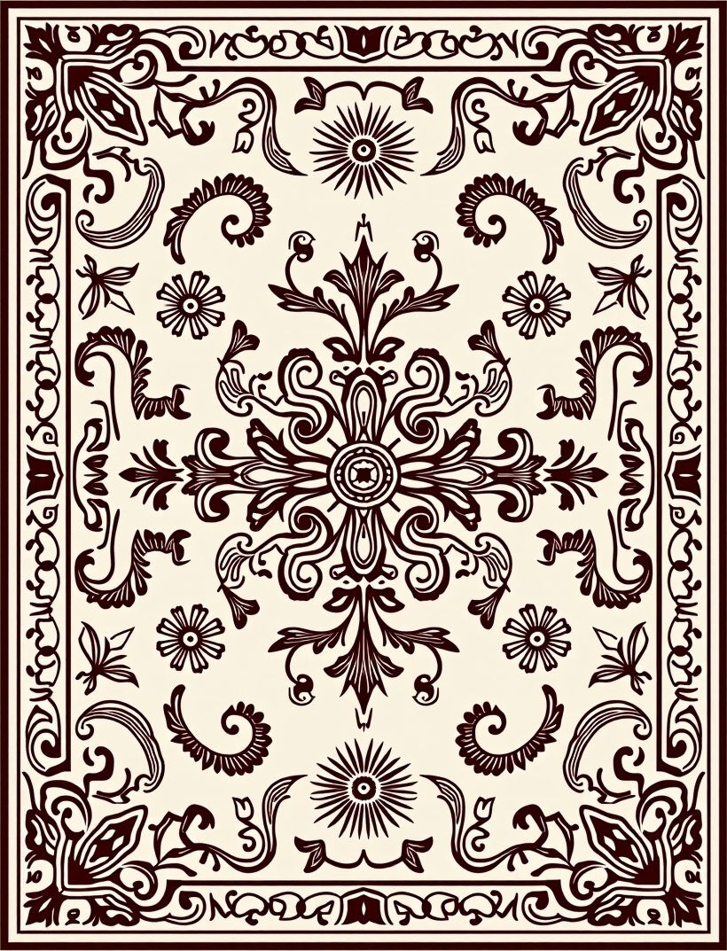Ornate Cream and Brown Medallion Rug