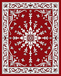 Crimson White Floral Snowflake Border Rug