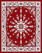 Crimson White Floral Snowflake Border Rug