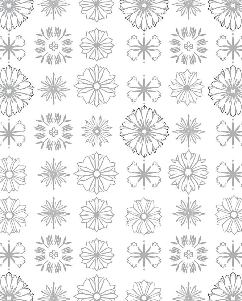 Gray Floral Starburst Repeating Pattern Rug
