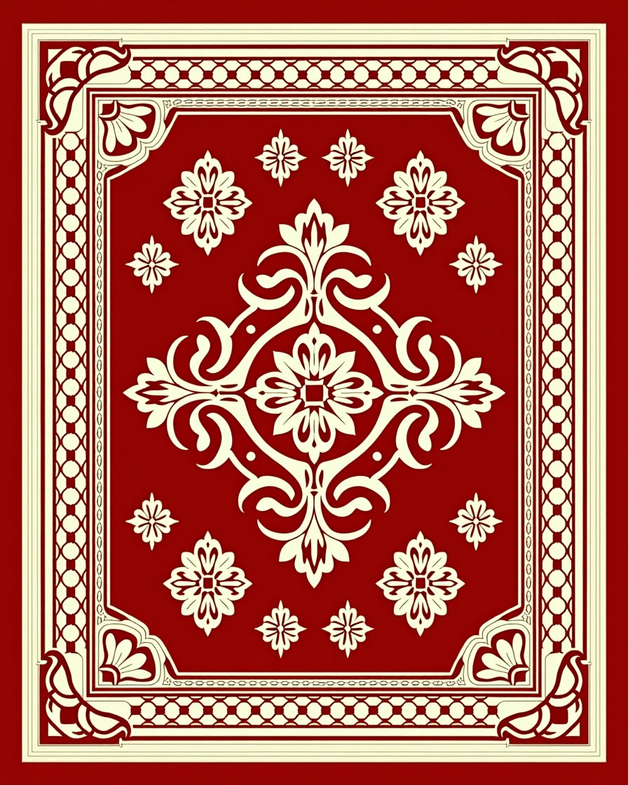 Crimson Floral Bordered Centerpiece Rug