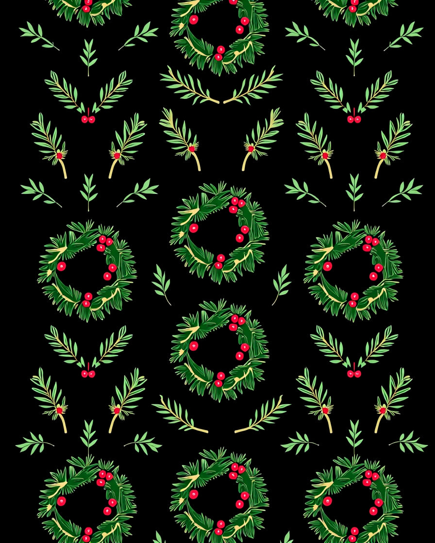 Green Wreath Red Berry Garland Rug
