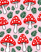 Red White Spot Mushroom Fern Garden Rug