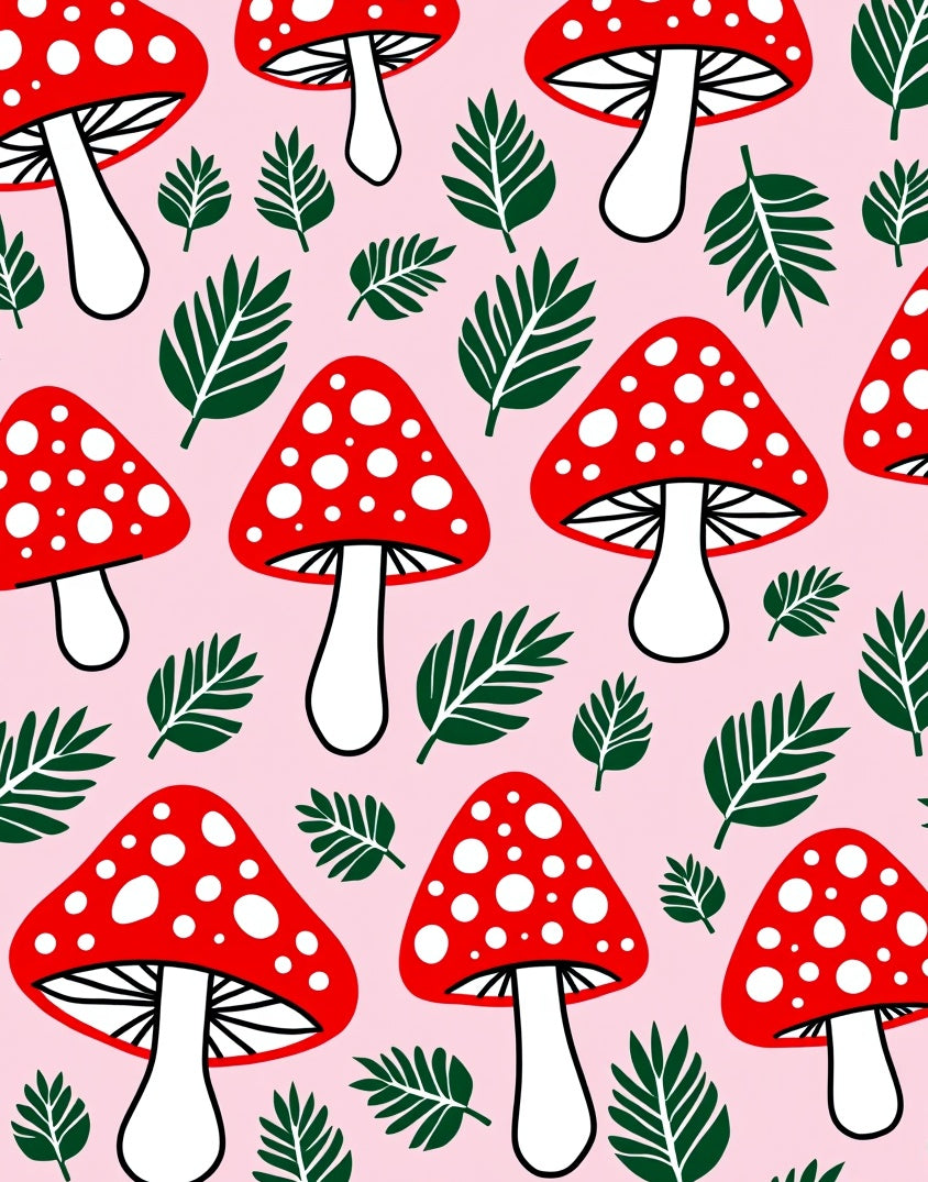 Red White Spot Mushroom Fern Garden Rug