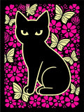 Black Cat Floral Butterfly Garden Rug