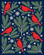 Red Cardinal Winter Branch Snowflake Rug