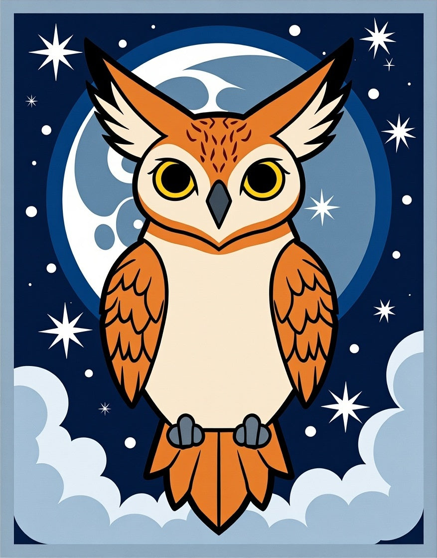 Whimsical Owl on Moonlit Night Sky Rug