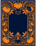 Orange Pumpkin Black Cat Border Rug