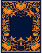 Orange Pumpkin Black Cat Border Rug