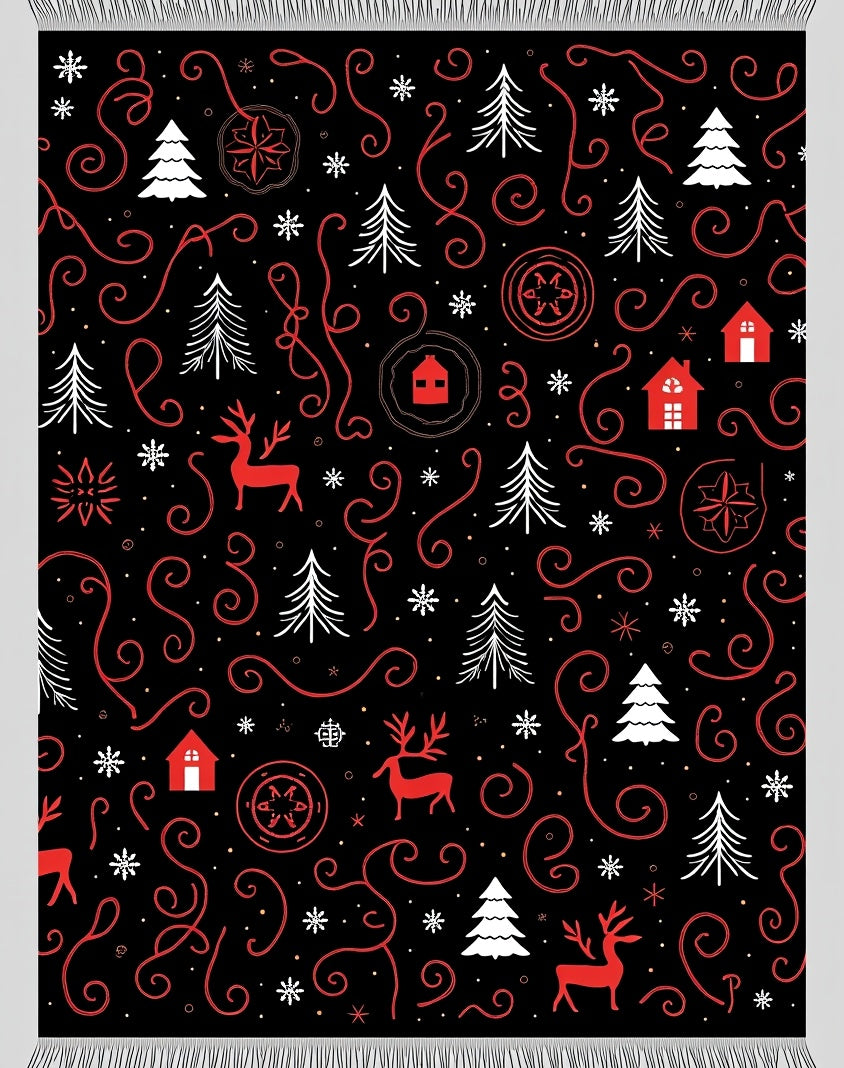 Red White Reindeer Christmas Trees Rug