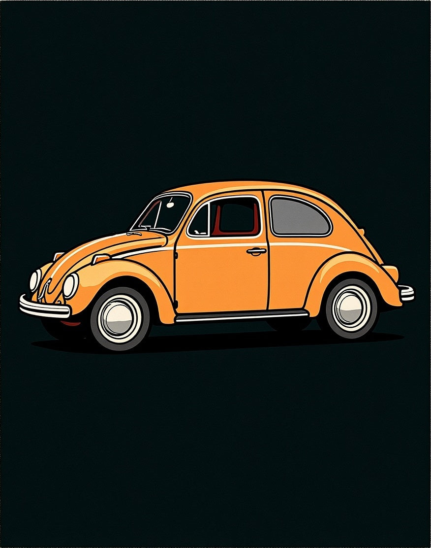 Retro Orange Beetle Car Illustration Rug