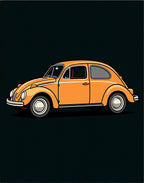 Retro Orange Beetle Car Illustration Rug