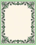 Elegant Green Leaf Border Artwork Rug