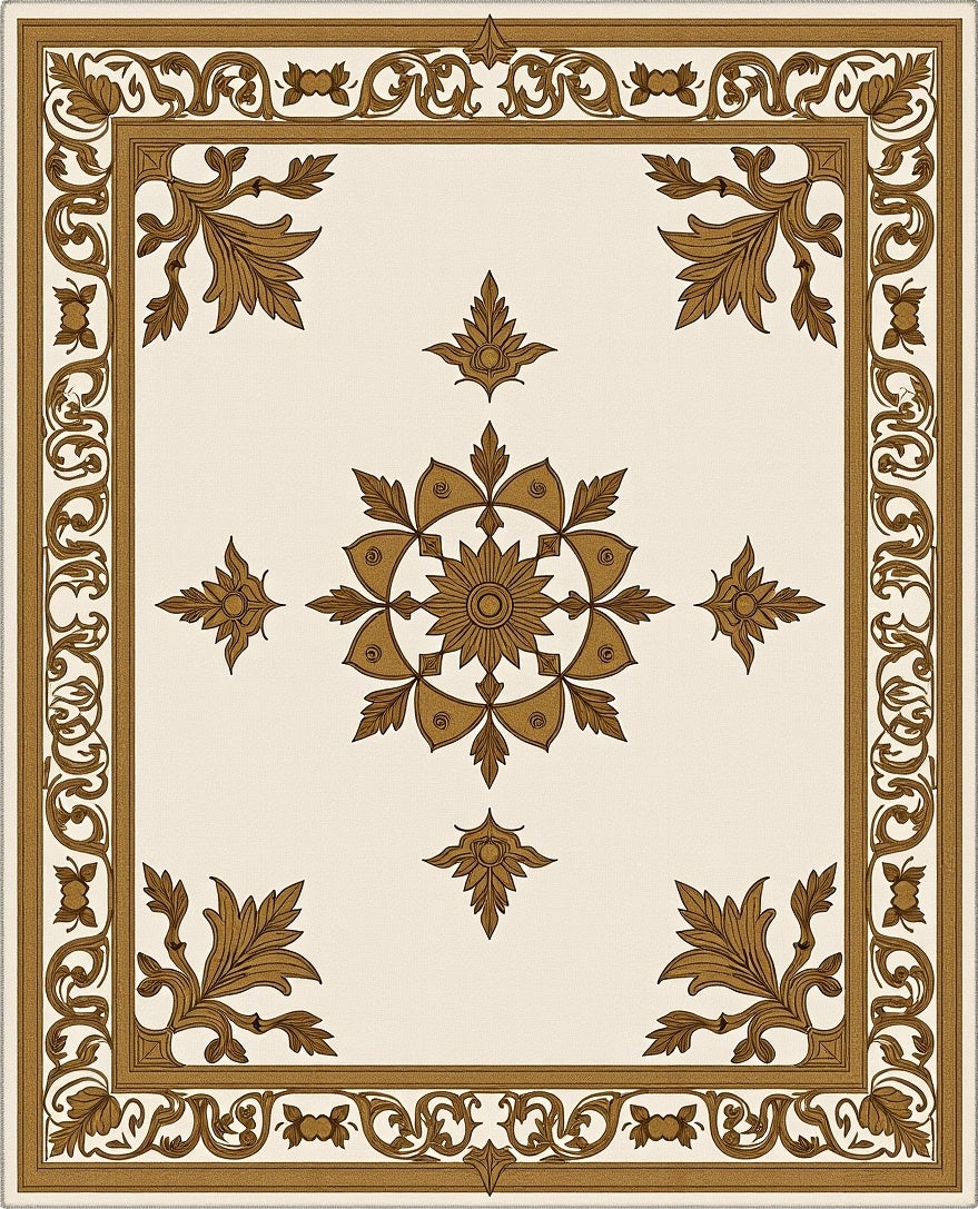 Ornate Brown Floral Medallion Rug