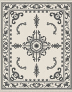 Classic Black Ivory Medallion Scroll Rug