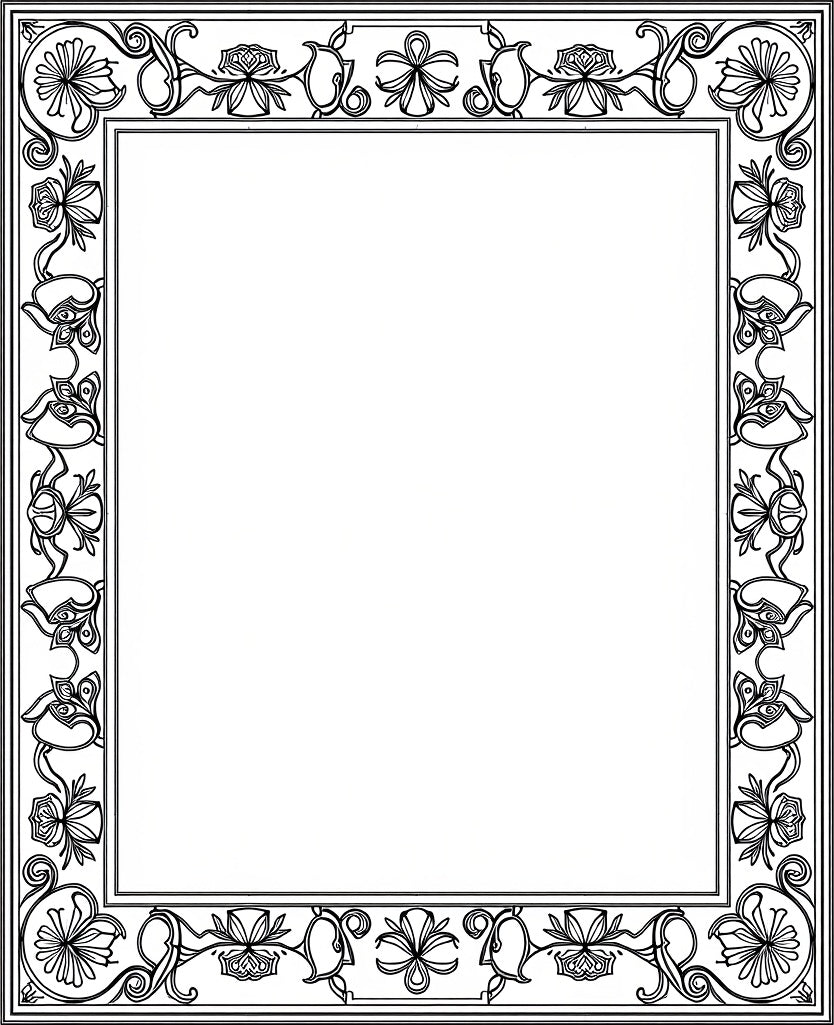 Ornate Black Floral Scrollwork Frame Rug
