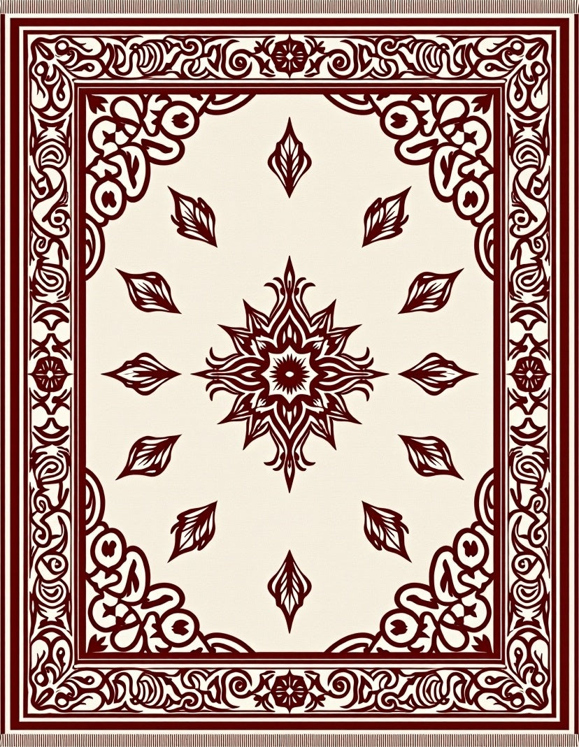 Maroon Symmetry Leaf Corner Rug