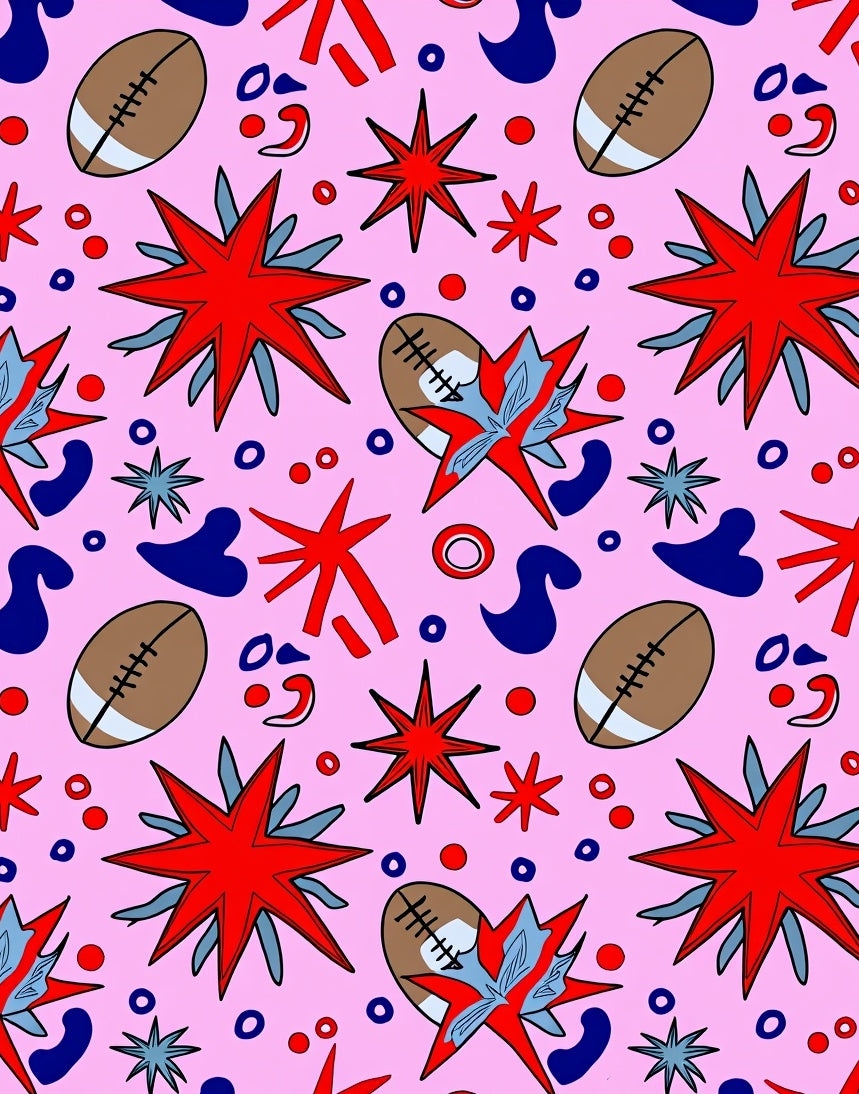 Pink Football Stars Abstract Collage Rug