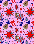 Pink Football Stars Abstract Collage Rug