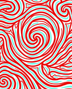 Red Aqua Swirl Abstract Ripples Rug