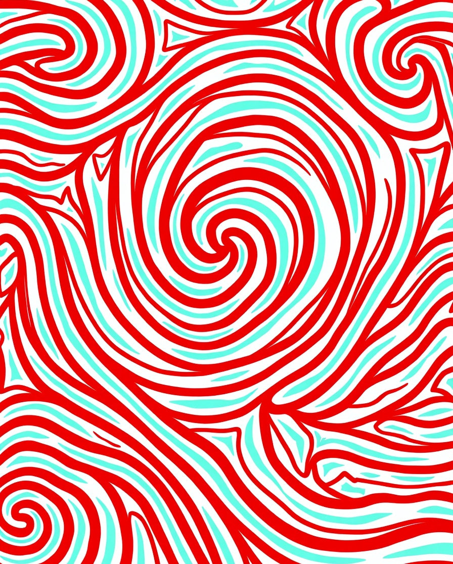 Red Aqua Swirl Abstract Ripples Rug
