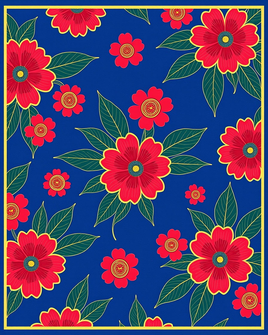 Vibrant Red Floral Foliage Medley Rug