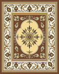 Brown Cream Floral Medallion Border Rug