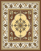 Brown Cream Floral Medallion Border Rug