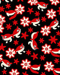 Red White Whimsical Fish Floral Black Rug
