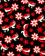 Red White Whimsical Fish Floral Black Rug