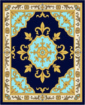 Royal Blue Golden Ornate Floral Accent Rug