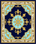 Royal Blue Golden Ornate Floral Accent Rug