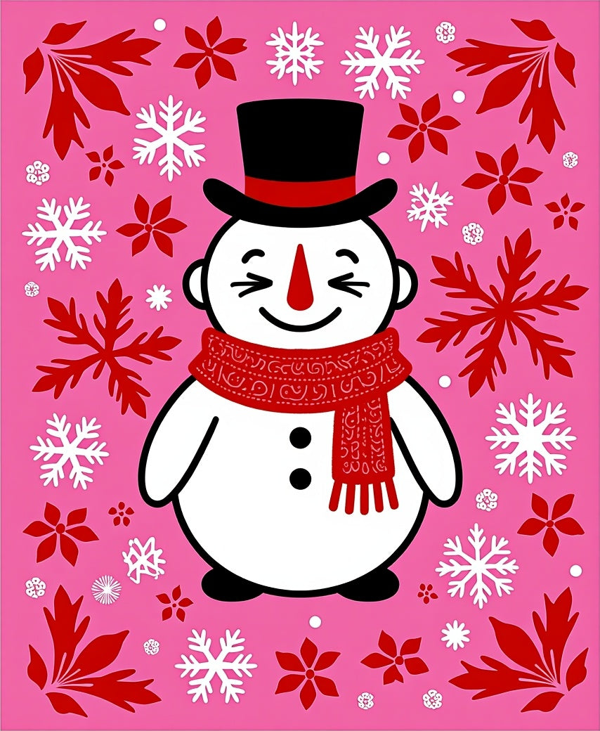 Festive Snowman Pink Snowflake Garden Rug