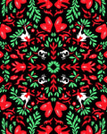 Bold Red Green Woodland Creature Medallion Rug