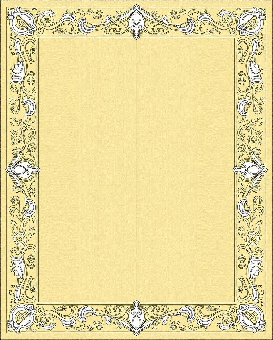 Cream Yellow Floral Swirl Border Rug