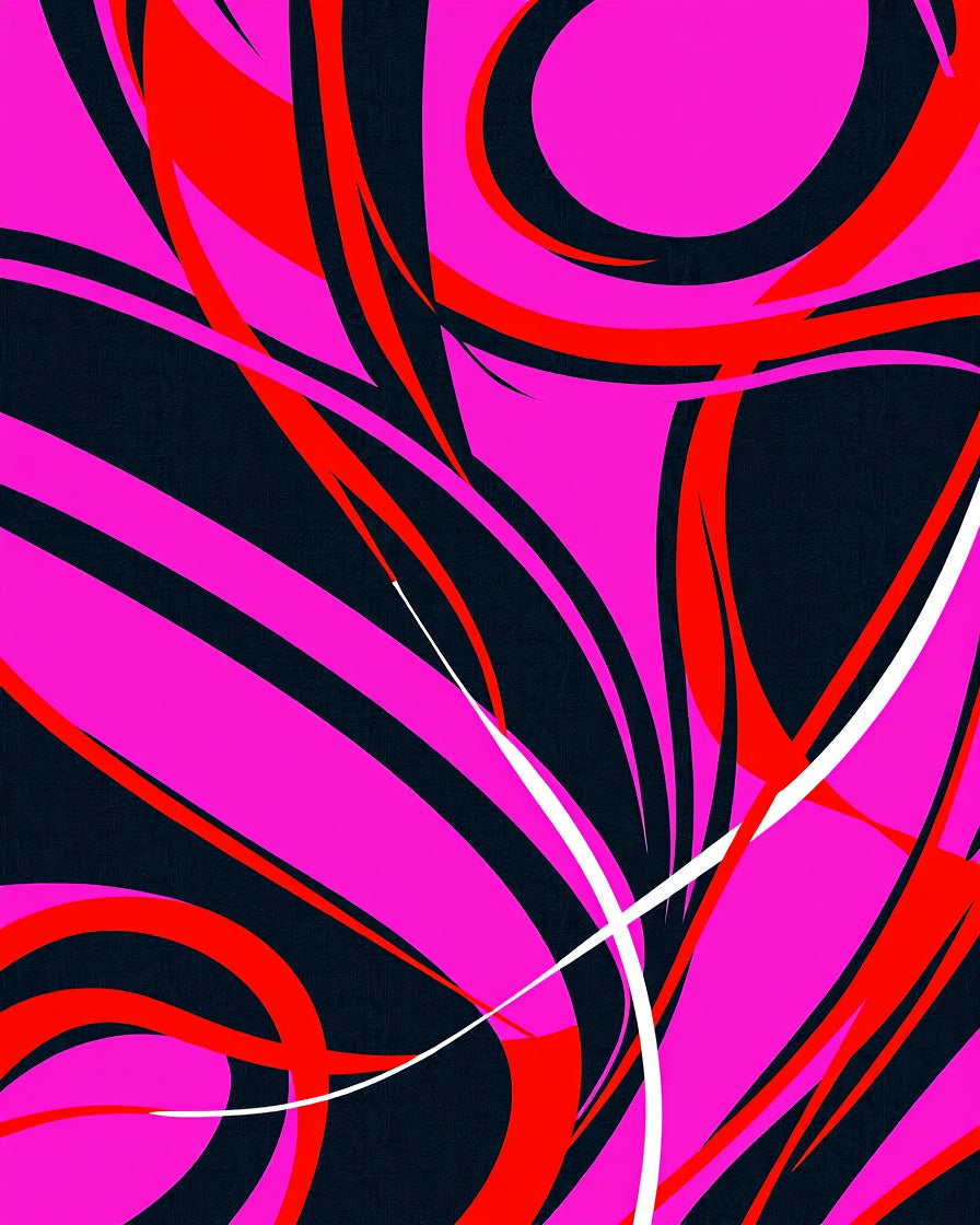 Vibrant Pink Red Swirl Abstract Rug