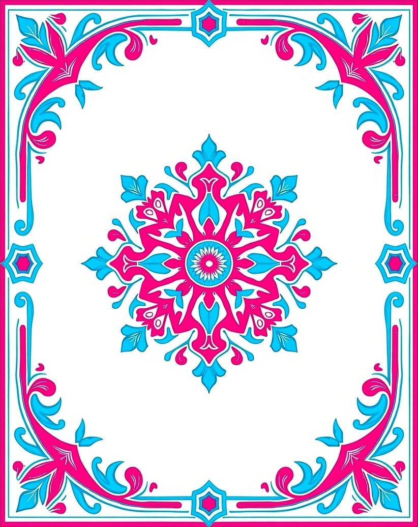 Vibrant Pink Turquoise Medallion Border Rug