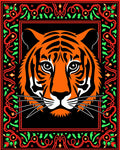 Bold Orange Tiger Face Bordered Rug